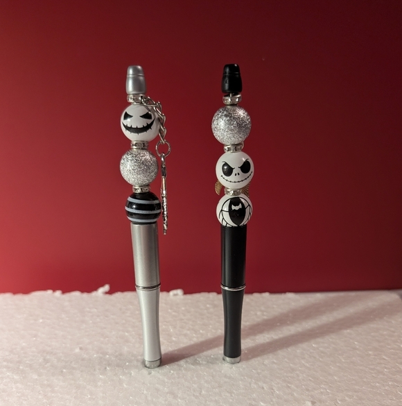 Halloween Jack Themed 2 Pens - Black and Silver with charms ** - Picture 1 of 3